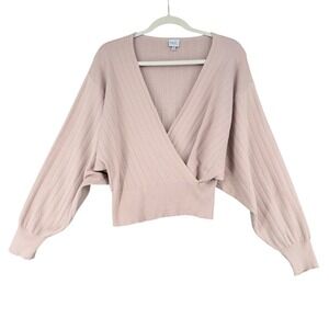 Cozy Co By Cozy Casual Pink Ribbed‎ Knit Wrap Cropped Sweater M L